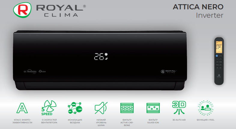 Режимы и функции сплит-систем Royal Clima серии ATTICA NERO Inverter